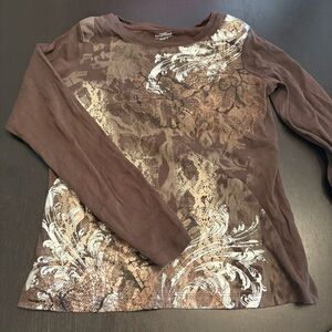 Vintage Brown Graphic Floral Print Long sleeve Top